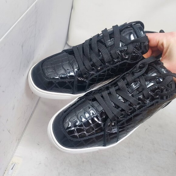 Christian Louboutin MENS Rantulow Orlato Crocodile Black Patent Sneaker - Picture 3 of 10